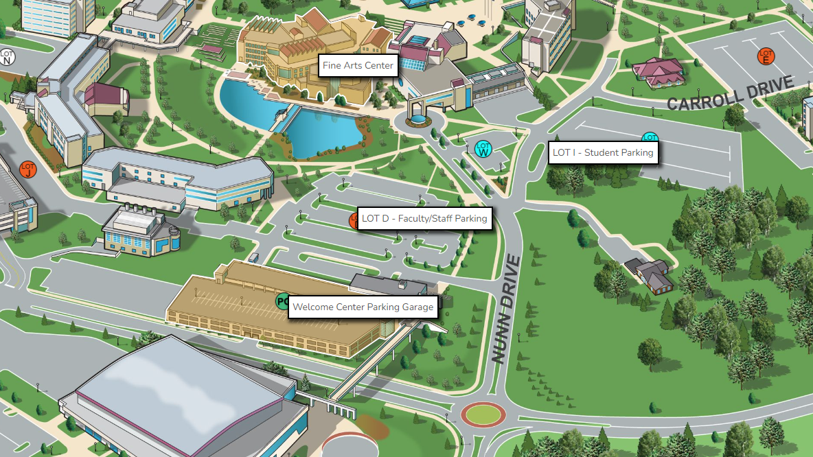 Annotated parking map for fine arts