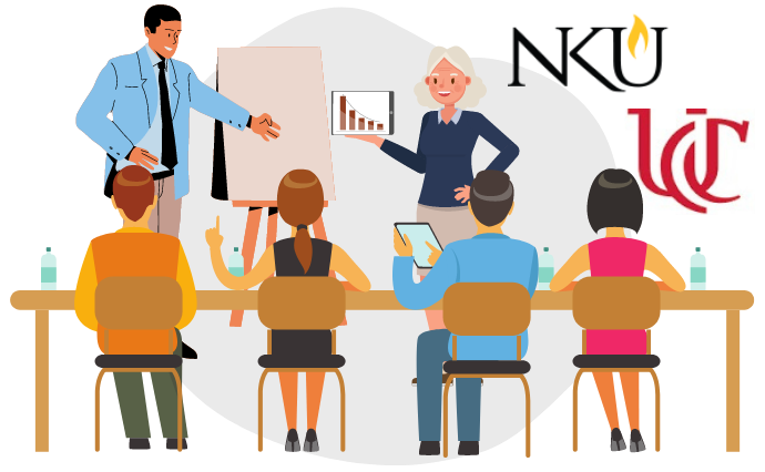 A graphical representation of K-12 teachers watching a presentation by other teachers at the STEM Conference, an event hosted by Northern Kentucky University and University of Cincinnati