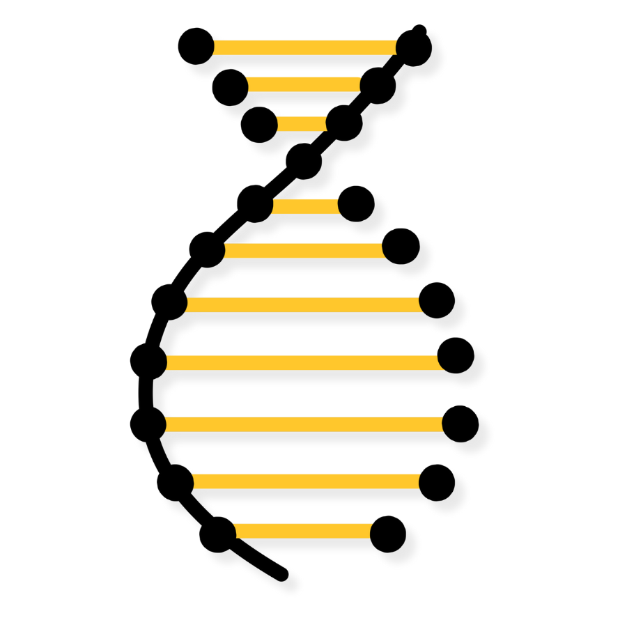 Black and gold graphic of a helix