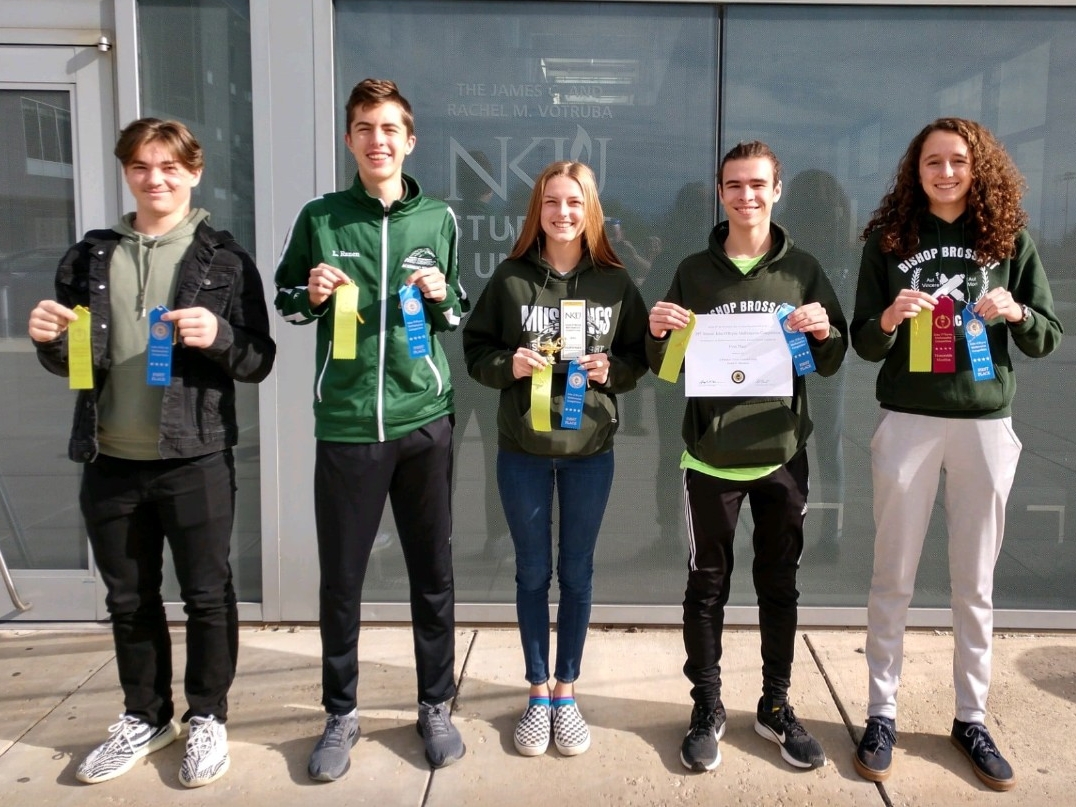 High school competitors in the John O'Bryan Mathematics Competition pose for a picture with their awards.