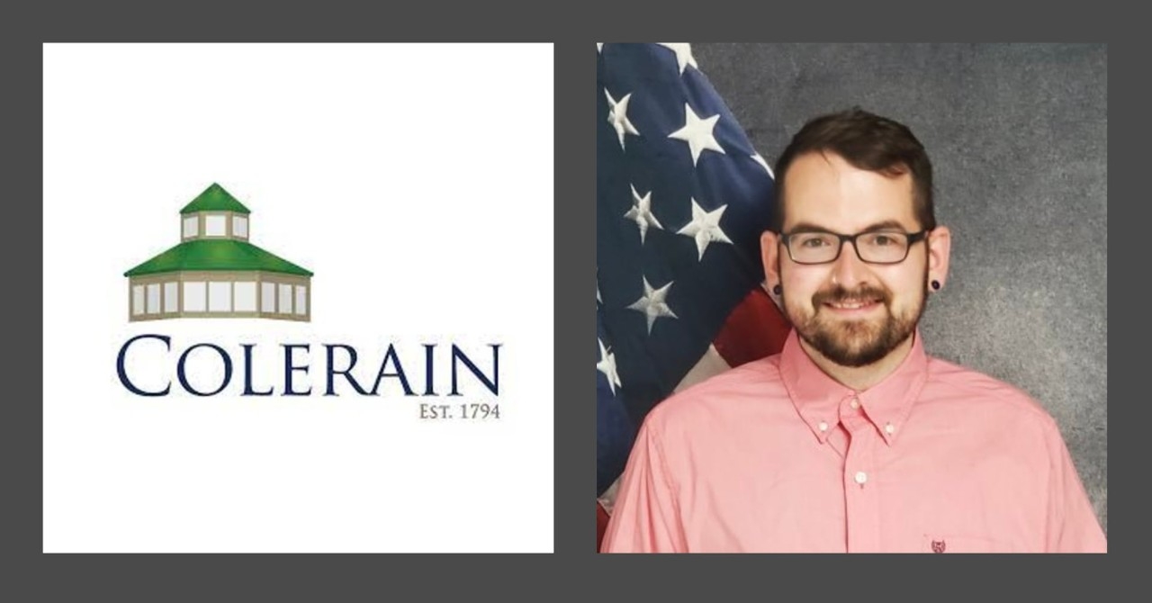 Corey Foister headshot and Colerain Township logo