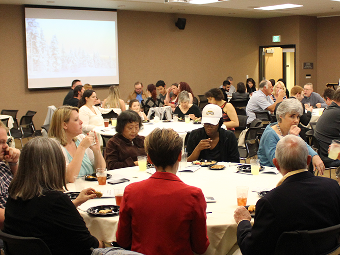 Anthropology students and staff dining at an awards ceremony