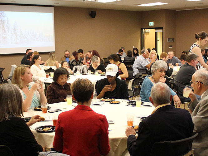 People dining at an Anthropology awards ceremony.