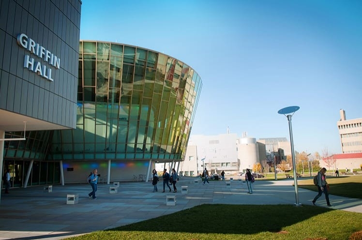 griffin hall exterior with students walking