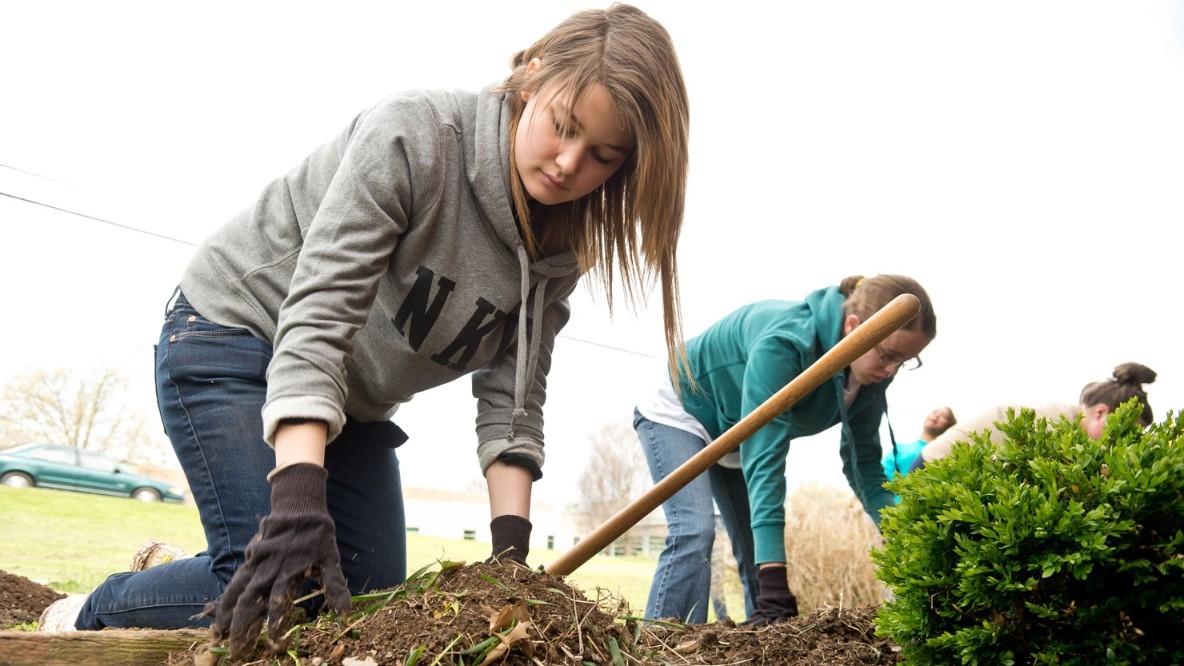 Students working on landscaping