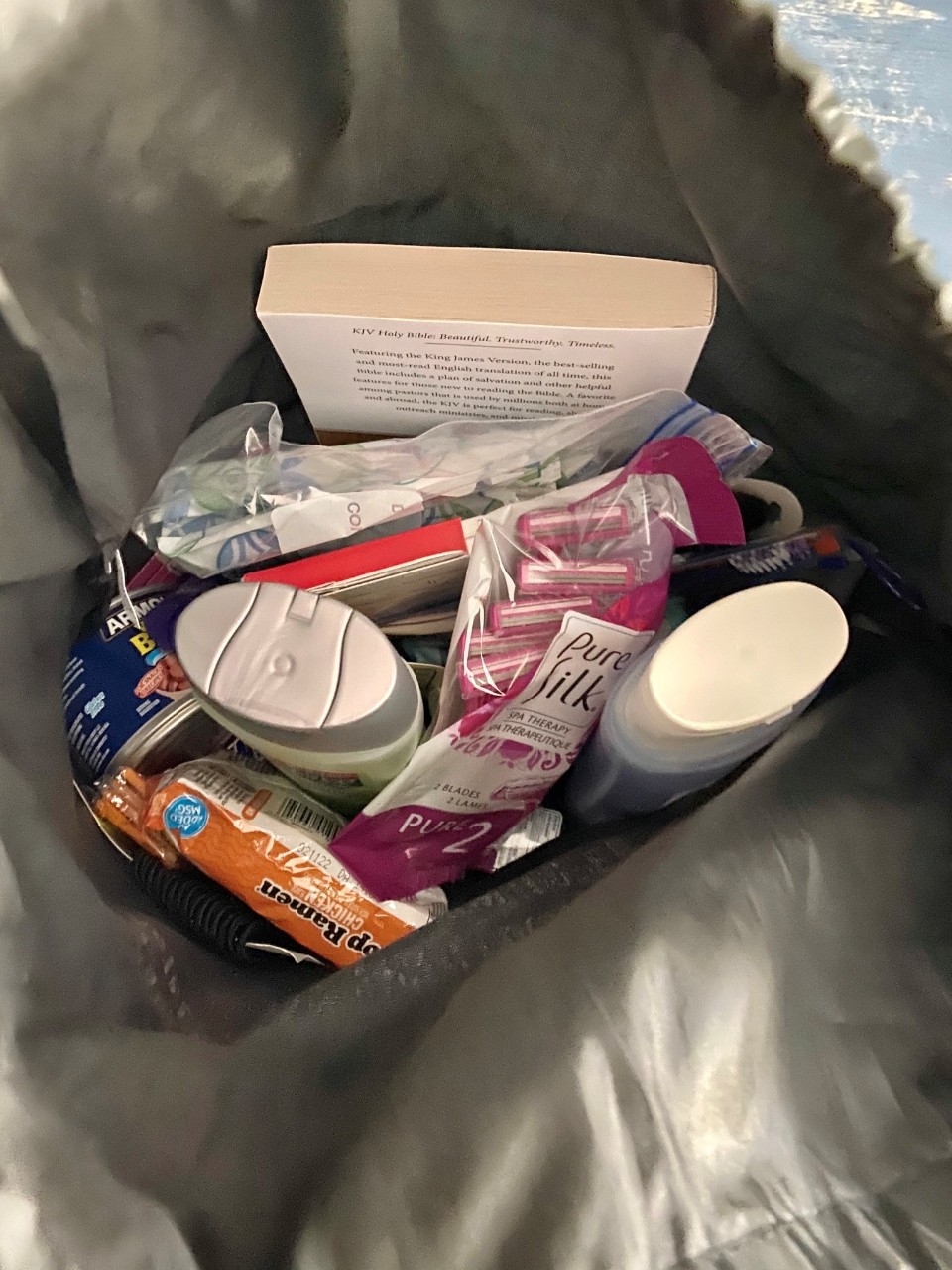 Inside of Hope bags full of toiletries.