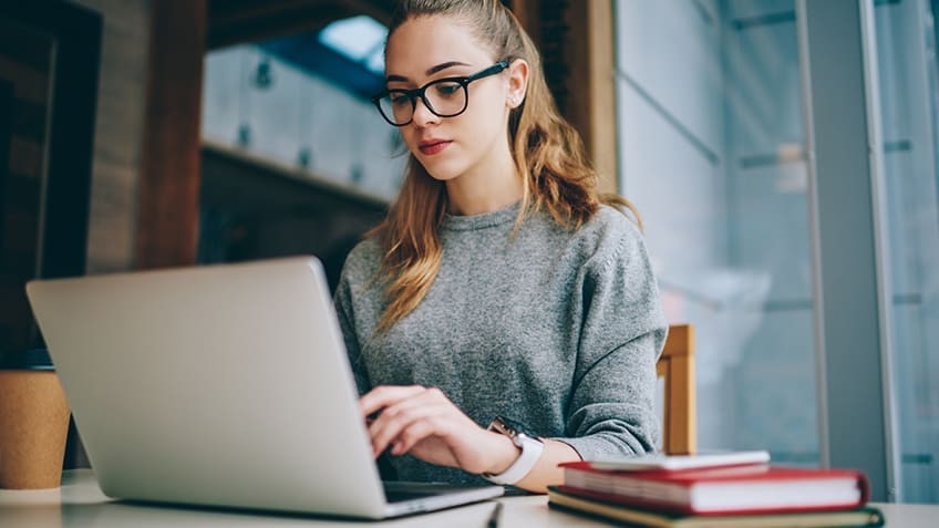 Young woman working on a laptop