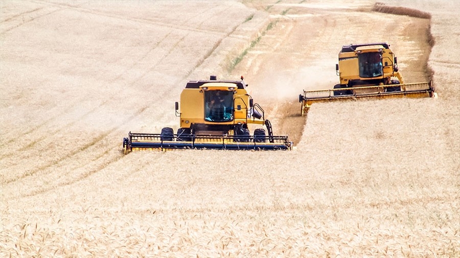 Farming equipment working in a field