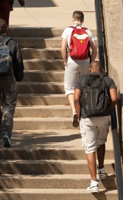 Students walking up stairs