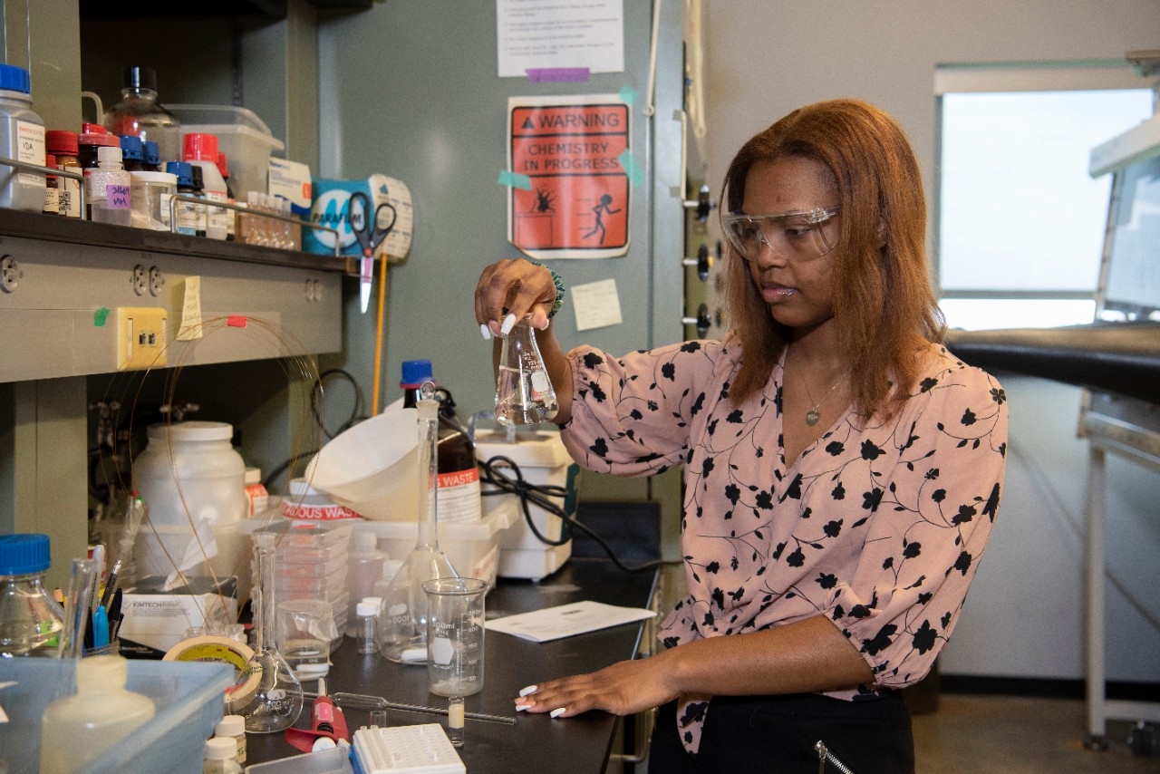 Student working in a science lab