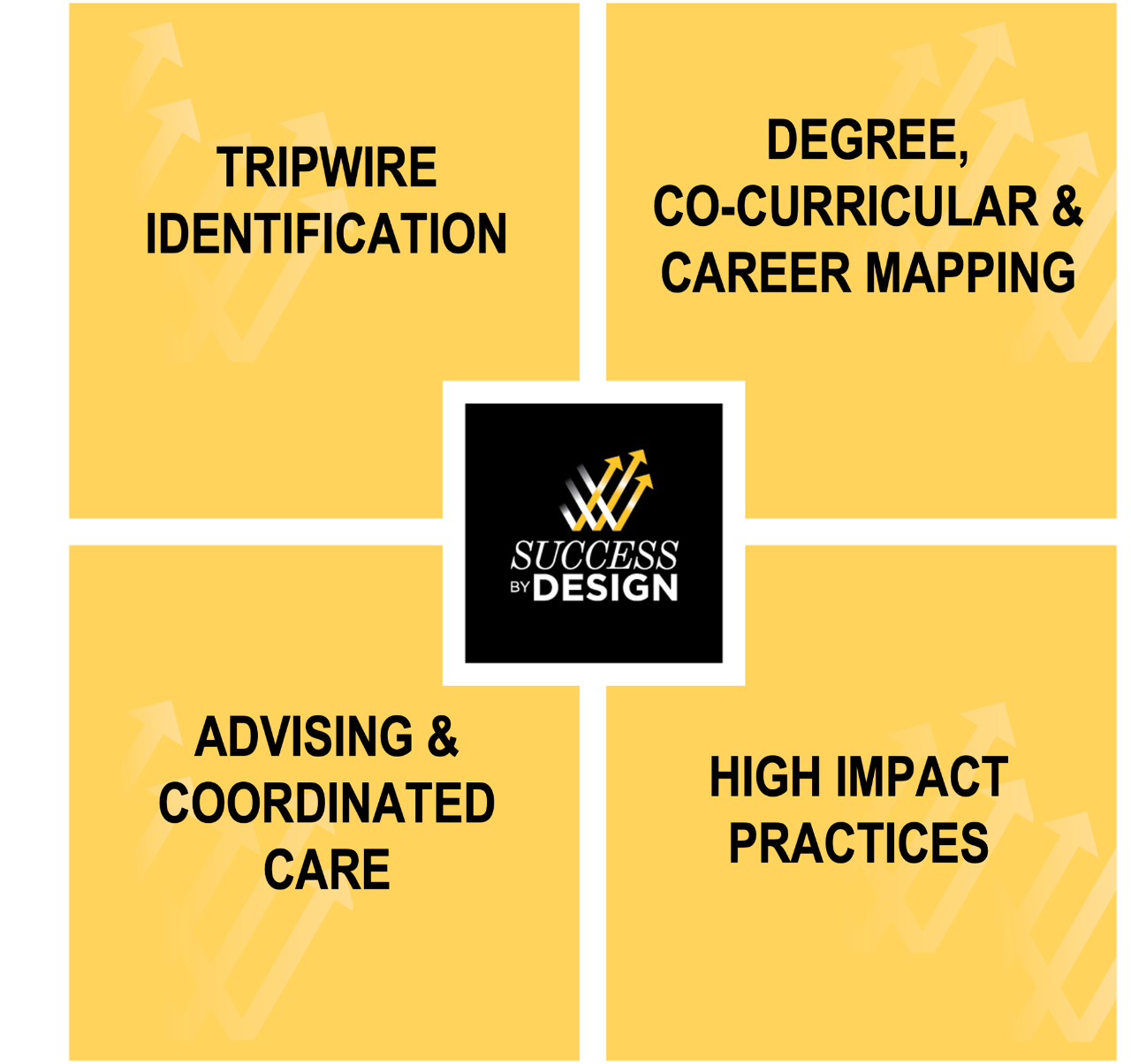 Success by Design logo in the middle surrounded by four blocks with the names of the four implementation projects. 